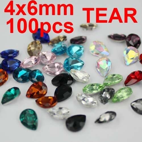 100pcs 4x6mm Crystal Rhinestones Tear Shape Beads Many Colors Glass Stones Perfect For Nail Art Phone Case DIY Crafts Decoration