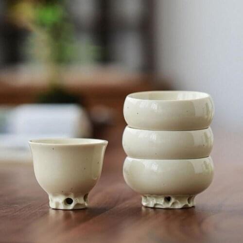 2pcs/set Creative Handmade Chinese Style Retro Tea Cup Soy Yellow Glazed Porcelain Tea Cup Set Kitchen Drinking Tool