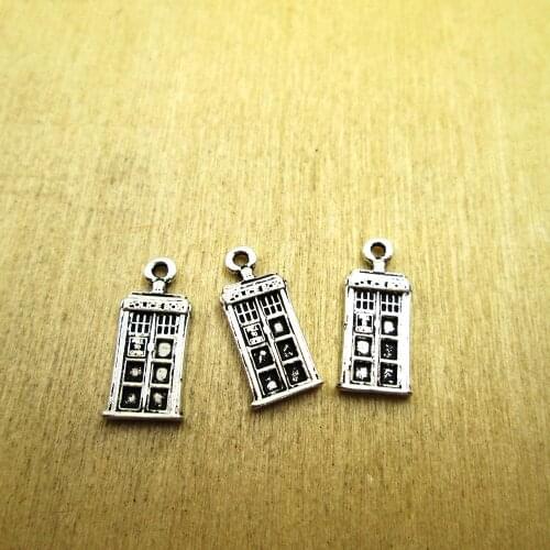 25pcs-- 18*8MM mini Telephone Booth one side Pendant Jewelry Findings DIY necklace/ bracelets charms antique silver tone