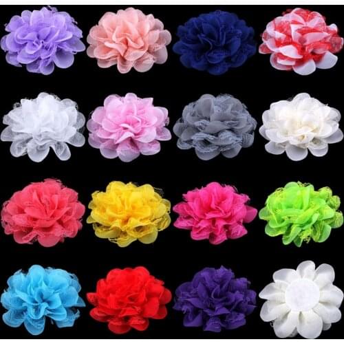 50pcs/lot 4.1" 17colors Shabby Lace Mesh Chiffon Flower For Kids Girls Hair Accessories Artificial Fabric Flowers For Headbands