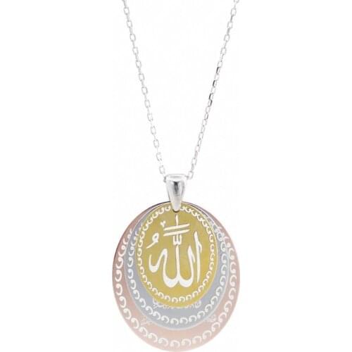 925 Sterling Silver Women Necklace with Oval Shaped and Triple Prayer