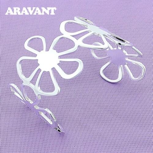925 Silver Big Flower Open Bracelet Bangles For Women Wedding Engagement Jewelry Gifts