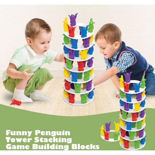 Besegad Funny Penguin Tower Stacking Game Building Blocks Parent-child Interaction Toy with Dice for Kids Adults Family Party