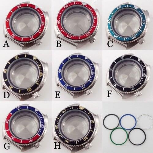 BLIGER Brushed 45mm Automatic Watch Case fit NH35A NH36A 5ATM Waterproof Alloy Insert Sapphire Crystal Black Chapter Ring