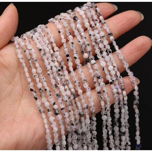 4mm Natural Stone Beads Faceted Black Rutilated Crystal Bead for Jewelry Making Women Bracelet Necklace Accessories