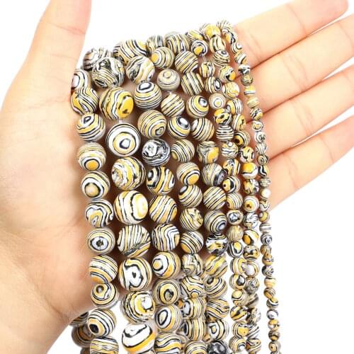 Natural Stone Beads Yellow Malachite Round Loose Beads for Jewelry Making Needlework DIY Bracelet Strand 4-12 MM