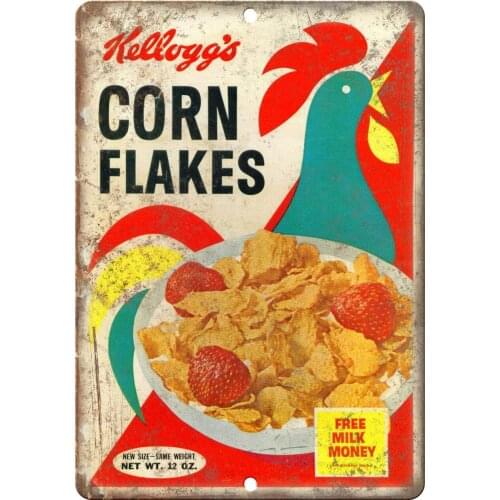 DIBIEUR Kelloggs Corn Flakes Cereal Box Vintage Tin Metal Sign Pub Club Cafe Bar Home Wall Art Decoration Poster Retro 20 X 30