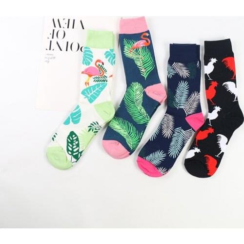 DONG AI 4 Pairs Fashion Cotton Crew women men Socks Hip Hop Harajuku Street Tide Novelty British Style happy funny sock Flamingo