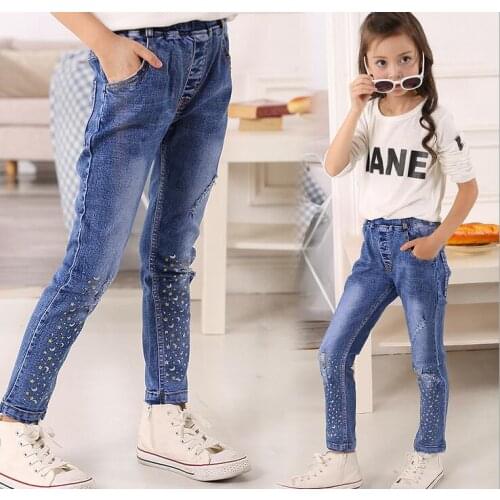 2017 Fashion Girls Denim Pants Spring Boys Jeans Pants Kid Clothing Girl Trousers Fall Children Jean Pants Patchwork Star Hole