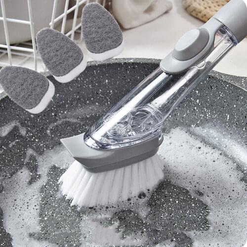 Kitchen cleaning tools 2 in 1 long handle cleaning brush with removable brush sponge sponge dispenser dishwashing brush set