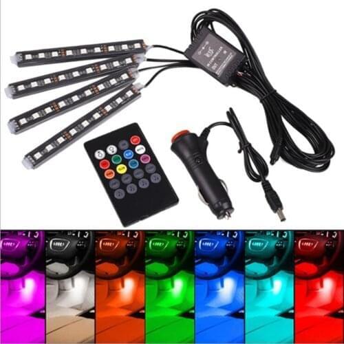 Car Interior Atmosphere LED RGB Strip Light Dash Floor Foot RGB LED Strip Decorative Light Music Sound Control Multiple Lighting