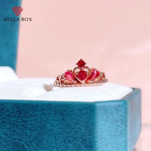 BELLA BOX Simple Rose Red Tourmaline Open Rings For Women 925 Sterling Silver Crown Luxury Engagement Anniversary Fine Jewelry