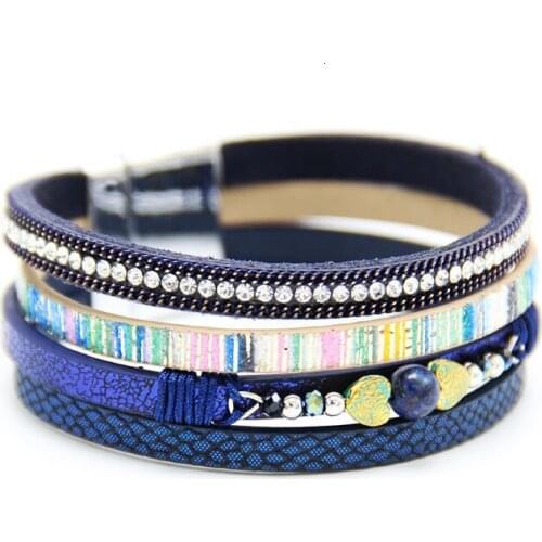 Leather Bracelet For Women Magnetic Buckle Bohemia Style Natural Stone Crystal Accessory Women Bracelet Bangle Jewelry pulseras