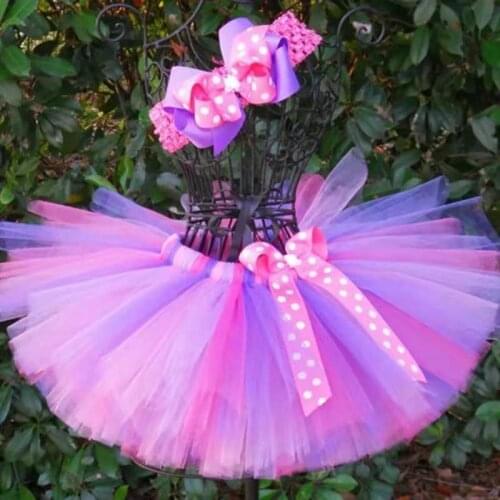 Colorful Baby Girls Tutu Skirts Infant Toddler Handmade Fluffy Ballet Tutus with Ribbon Bow and Headband Kids Tulle Pettiskirts