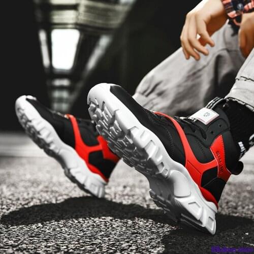 Men Casual Shoes New Lace-up High Top Rubber Outdoor Shoes Men Fashion Sneakers Non-slip Hard-wearing Shoes Men Vulcanize Shoes