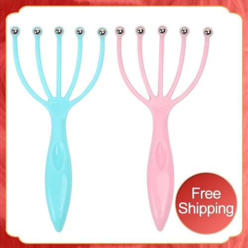 Head Massager Scalp Neck Comb Roller Five Finger Claws Steel Ball Hand Held Relax SPA Hair Care for hair growth Stress Relief