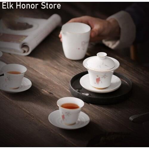 150ml White Ceramic Sancai Gaiwan Single Cup Handmade Tea Tureen White Porcelain Tea Bowl Tea Set Accessories Office Decoration
