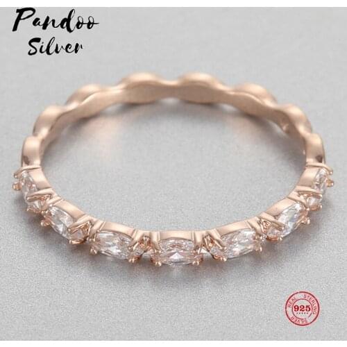PANDOO Fashion Charm Pure 925 Silver Original 1:1 Copy, Classic Shiny Rose Gold Ring Ring Female Luxury Jewelry Gifts