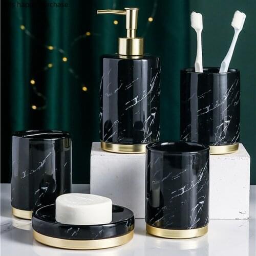Marbling Ceramic bathroom kit bathroom 5-piece set Wash set home Toiletries Lotion bottle Mouth cup Toothbrush holder Soap dish