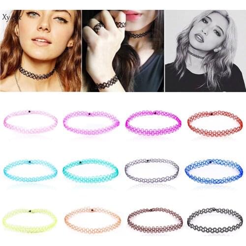 12PCS Vintage Gothic Elastic Stretch Tattoo Lace Choker Necklace Set Gift
