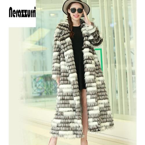 Nerazzurri winter faux fur coat women extra long colorful shaggy maxi hairy outwear plus size fluffy fox fur overcoat 6xl 7xl