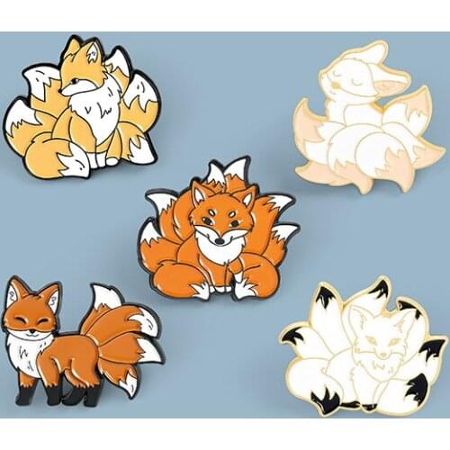New Cute Cartoon Nine Tailed Fox Enamel Pins Animal Brooches Badge Bag Gift For Kids Friends