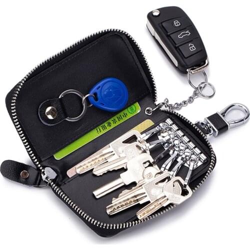 New Split Leather Keychain Holder Pouch Purse Key Cover Bag Fashion Men Key Holder Organizer Car Key Case