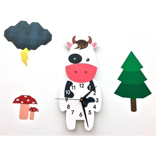 New Cute Cartoon Cow Wall Clock 3D Modern Design Wall Watches Home Decor Kids Room Living Room Mute Horologe Party Gift Wandklok