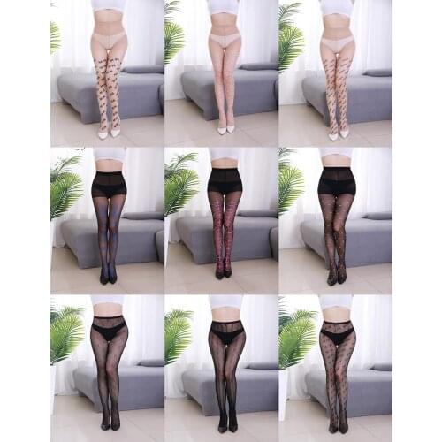 New Designs Sexy France Fashion Letters Transparent Print Pattern Tights High Flexiable Fish Net Pantyhose Womens Stockings