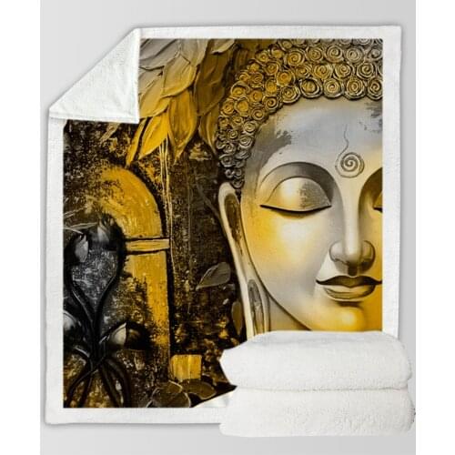 Religious Buddha Printed Cotton Velvet Double Layer Soft Blanket Buddha Head Printed Polyester Home Sofa TV Sleeping Blanket