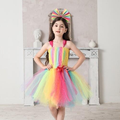 Rainbow Candy Super Sparkly Tutu Dress for Girls Birthday Party Pageant Clothing Kids Princess Tulle Vestidos Prom Dresses