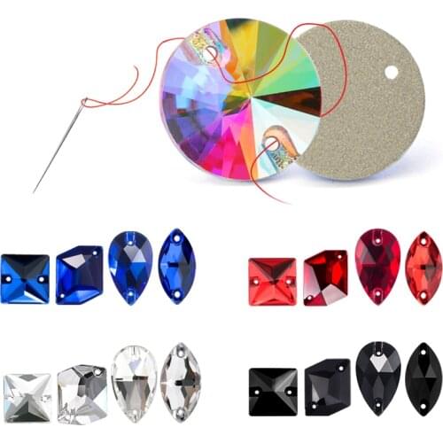 Sew On Rhinestones Mix Shape 20PCS Glass Rhinestone Sewing Back for Costume, Clothes, Garments, Dress, Earring, Belt and Shoes