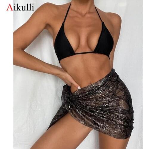 Sexy Snake Print Bikini Sets Swimsuit Womens Three Pieces With Skirt Swimwear 2021 Summer String Bikinis Swimming Bathing Suits