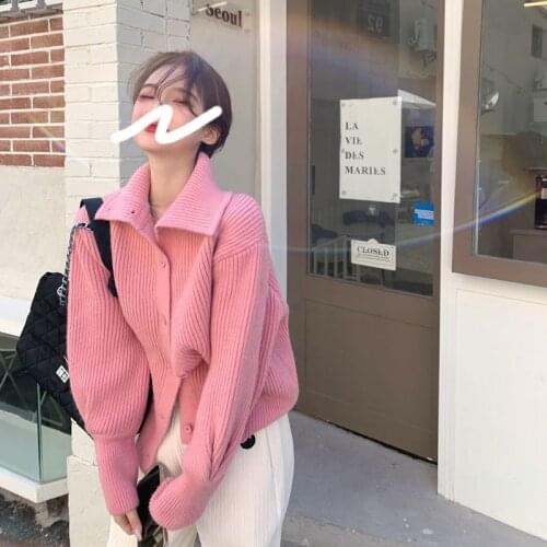 Knitted Womens Autumn and Winter Thickening 2021 New Japanese Loose Korean Style Outerwear Lazy Style Top Sweater Cardigan Coat