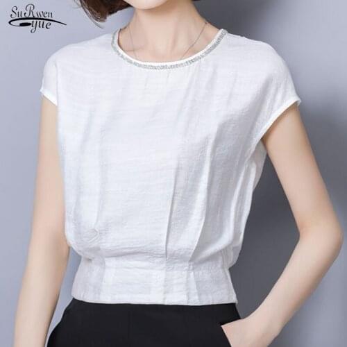 2020 New Elegant Ladies Chiffon Blouse Fashion Women Blouse Office Shirts Blouses Short Sleeve Women Tops Chemise Femme 9043 50