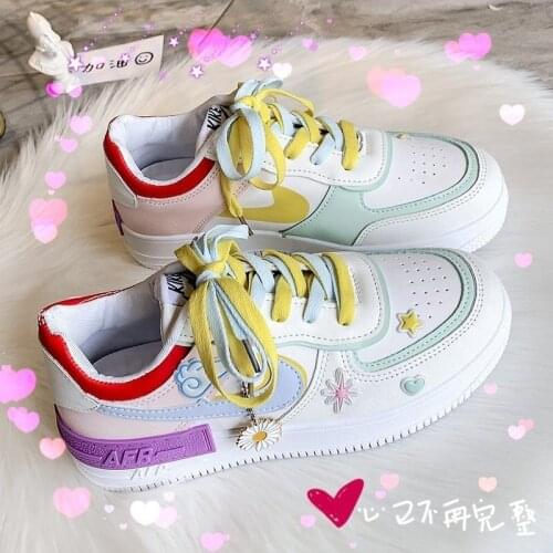 2021 Women Sneakers White Pink Tennis Cute Lovely Girl Shoes Female Student Shoes Platform Flats Casual Ladies Vulcanize Shoes