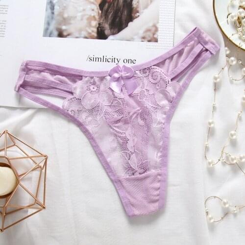 Womens Lace Sexy Underwear Hollow Perspective Temptation Low Waist Jacequard Thong Cottom Crotch Breathable Panties