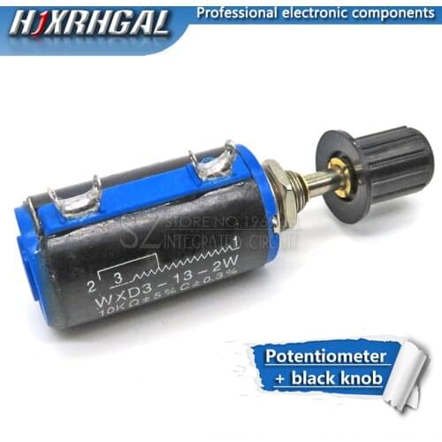 1pcs WXD3-13 2W Potentiometer + 1 black knob 100 680 1K 2.2K 3.3K 4.7K 5.6K 6.8K 10K 22K 33K 47K 100K Ohm WXD3-13-2W hjxrhgal