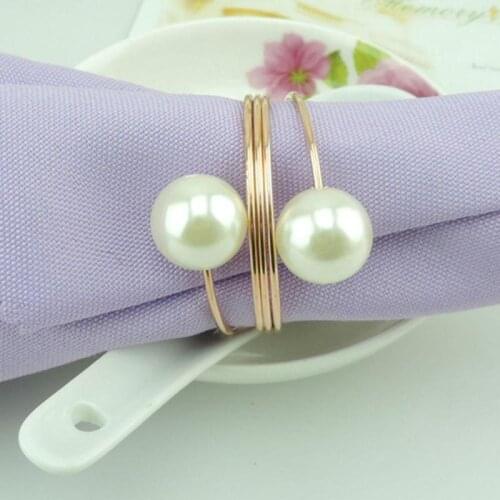 12Pcs/Lot Pearl Napkin Ring Napkin Ring Beaded Bow Buckle For Hotel Wedding Banquet Family Table Decoration