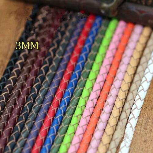 2Meter Muilt Color 3mm Round Genuine Braided Leather Jewelry Cord Cow leather Rope DIY Fashion Necklace Bracelet Findings