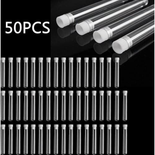 50pcs/pack Plastic Test Tube with Push Caps Transparent Laboratory School Sample Container Supplies 12x100mm