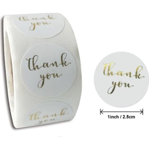 500pcs per roll Bronzing Thank You Round Seal Sticker Adhesive Label Merry Christmas Packaging Gift Box Cake Party Business