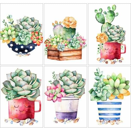 5D DIY Diamond Painting Green Plants Succulents Full Square Round Embroidery Mosaic Diamond Painting Art Home Decoration Gift