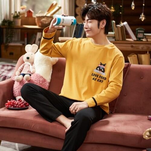 6535Cotton Pullover Long Sleeve Trousers Pajama a Sets Winter Boy Man Jammies O-Neck Home Casual Sleepwear Nightwear Pyjamas cke