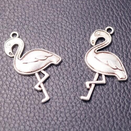 8pcs Silver Plated Flamingo Charm Retro Necklace Earring Pendant DIY Jewelry Handicraft Making 43*26mm A2257