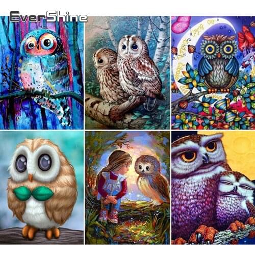 Evershine Diamond Painting Beads Owl Diamond Embroidery Animal Cross Stitch Full Set Diamond Embroidery Girl Decor Home Sale Art