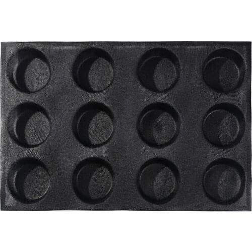 Non-stick Perforated Baking Mold for 4-inch Buns, 12 Molds 12 Cavities Silform Style Silicone Bun Bread Pan