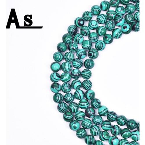 Asingeloo Green Malachite Peacock Natural Stone Round Loose Beads For Jewelry Making DIY Ornament Accessories Wholesale