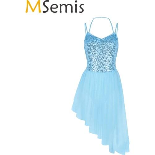 Ballet Leotards Dress For Women Dance Costume Adult Ballerina Clothes Sleeveless Leotard Sequin Irregular Tulle Gymnastics Dress