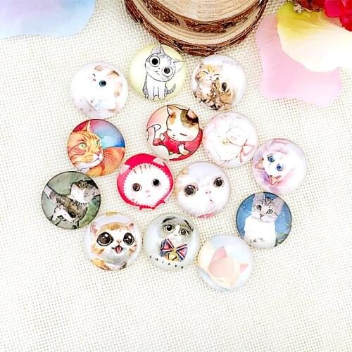 Free Shipping 14Pcs Mix cat Image Round Cabochon 20mm or 25mm Vintage Glass Cabochon Findings